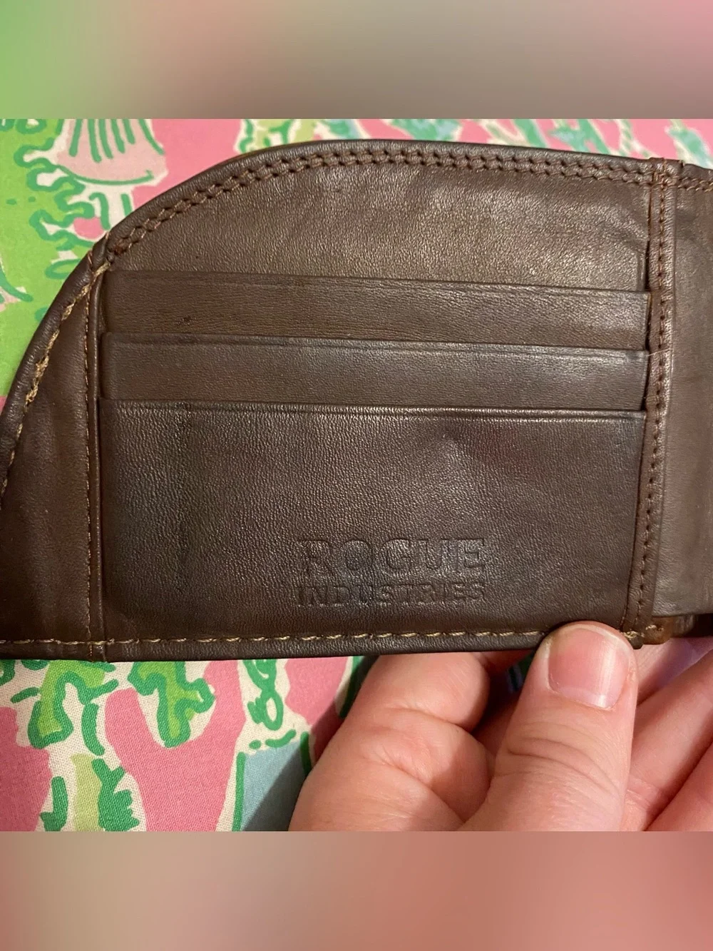 ROGUE INDUSTRIES Front Pocket Wallet Billfold Brown Genuine Bison Leather